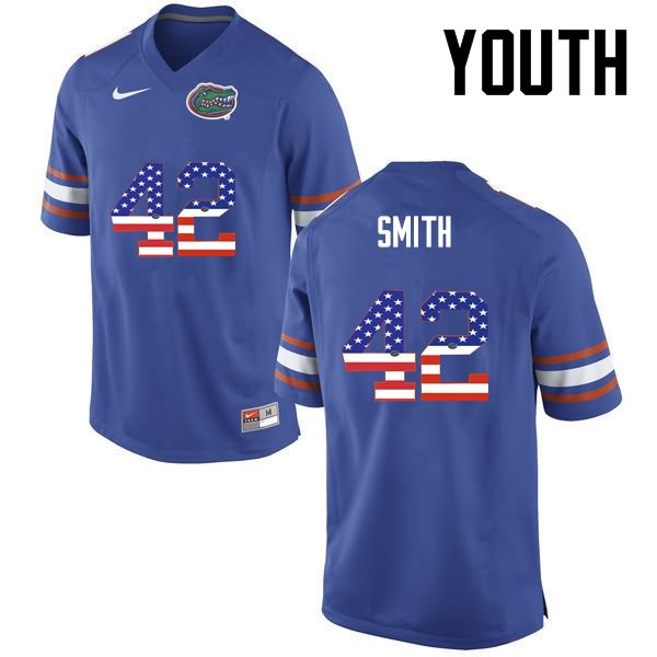 NCAA Florida Gators Jordan Smith Youth #42 USA Flag Fashion Nike Blue Stitched Authentic College Football Jersey PPY3664EW